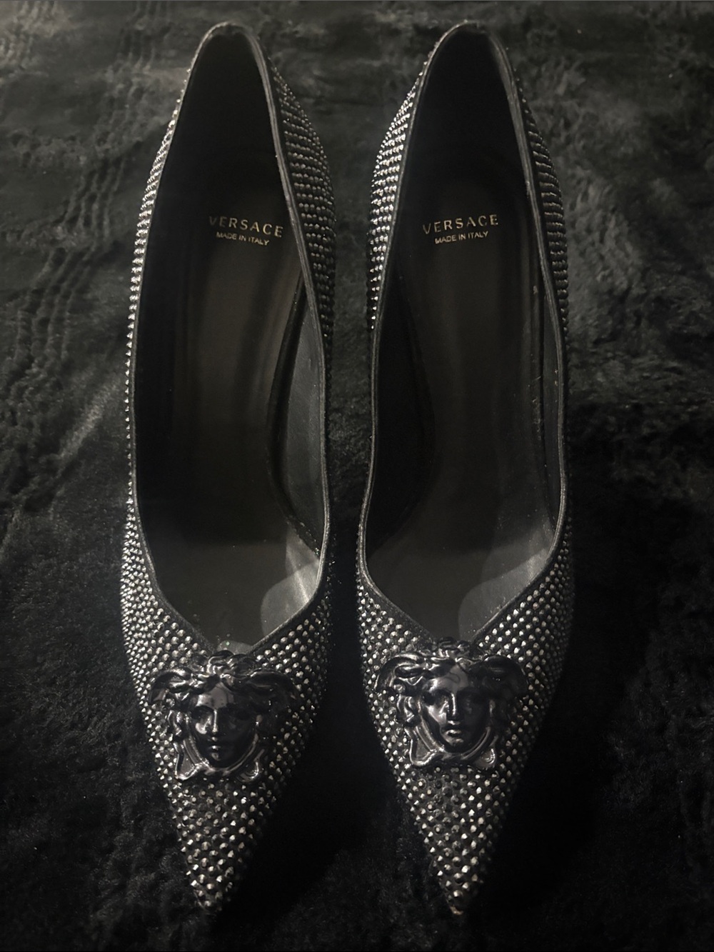 Versace Black Medusa Pointed Pumps studded with Swarovski crystals